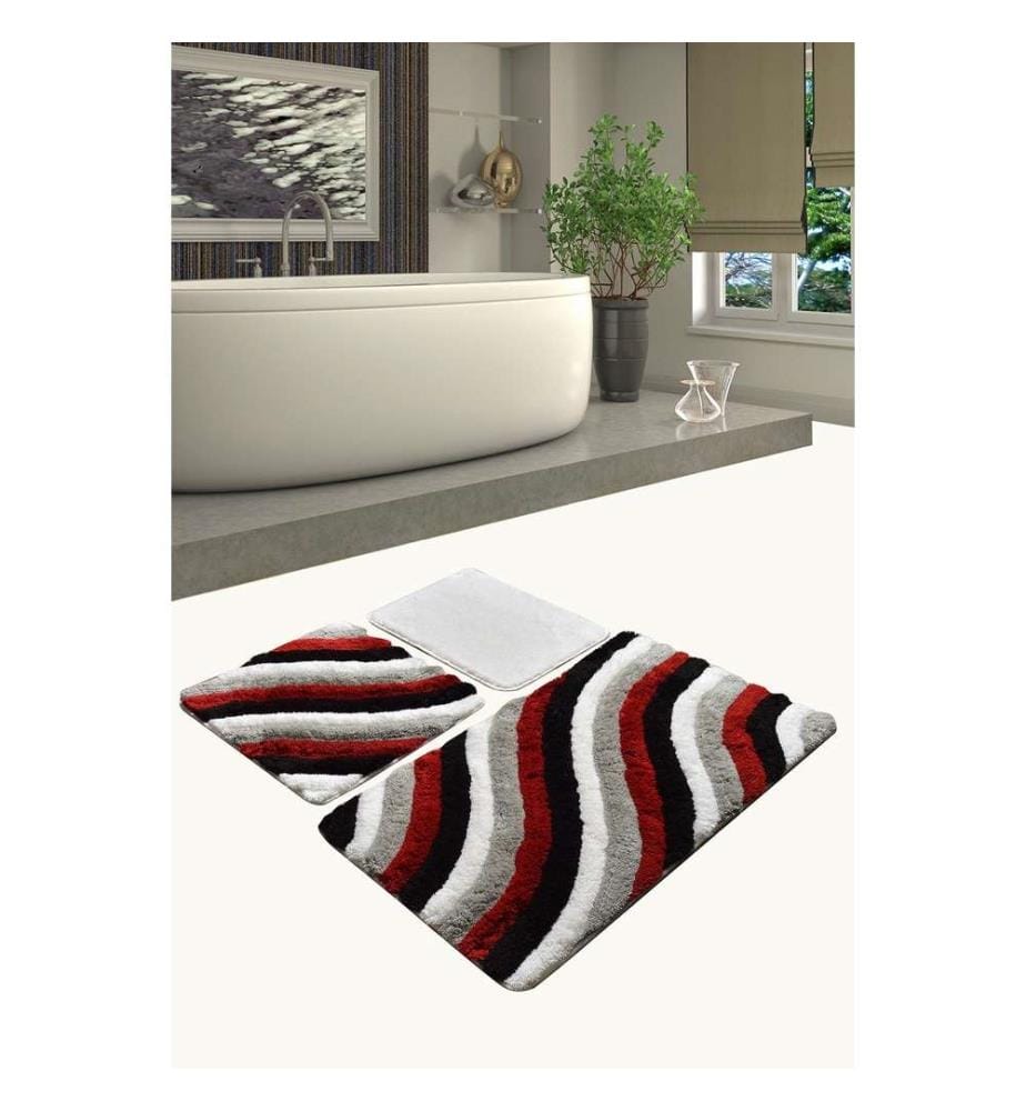 Set de tapis de bain en acrylique, 3 pièces, multicolore, 100% acrylique