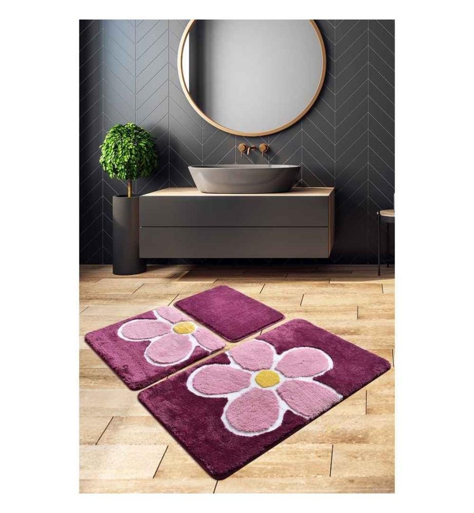 Set de tapis de bain en acrylique, 3 pièces, multicolore, 100% acrylique