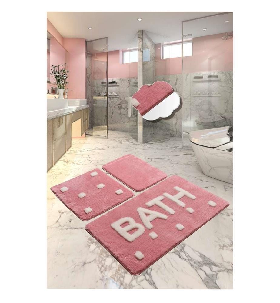 Set de tapis de bain en acrylique, 3 pièces, rose, 100% acrylique