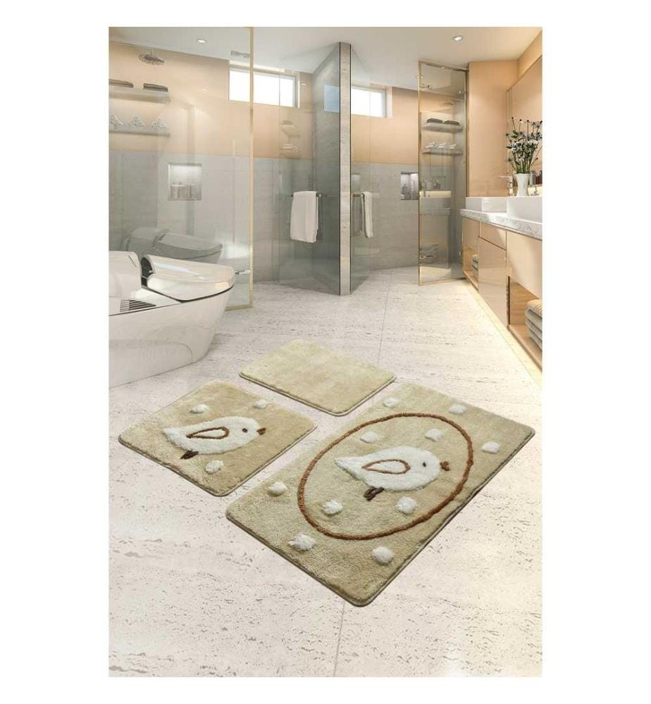 Set de tapis de bain en acrylique, 3 pièces, pierre, 100% acrylique