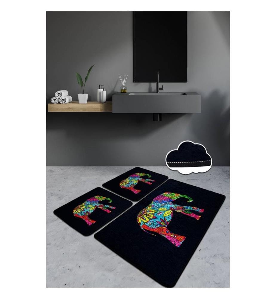 Set de tapis de bain, 3 pièces, Multicolore, 100% Polyester