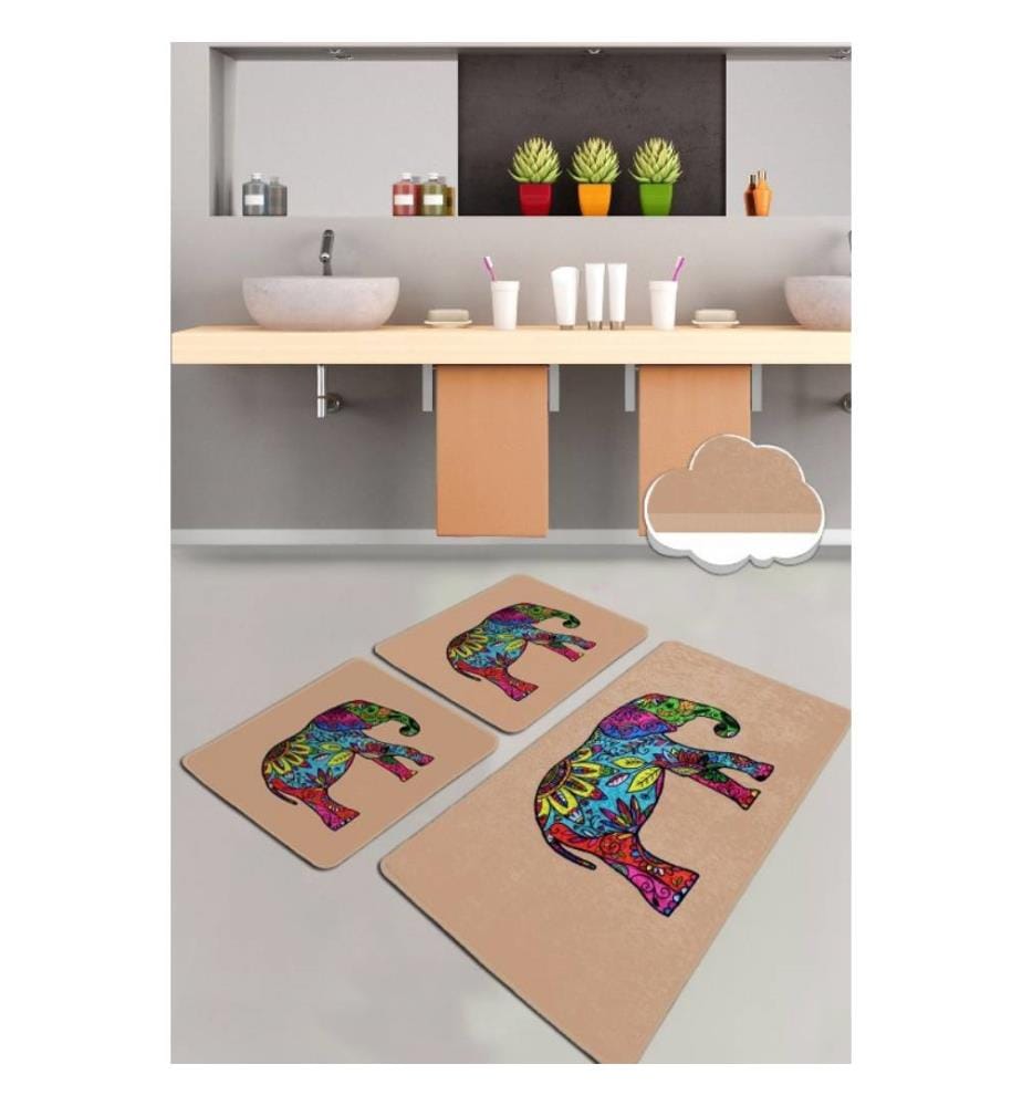 Set de tapis de bain, 3 pièces, Multicolore, 100% Polyester