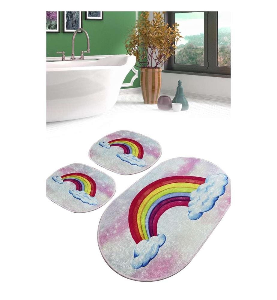 Set de tapis de bain, 3 pièces, Multicolore, 100% Polyester