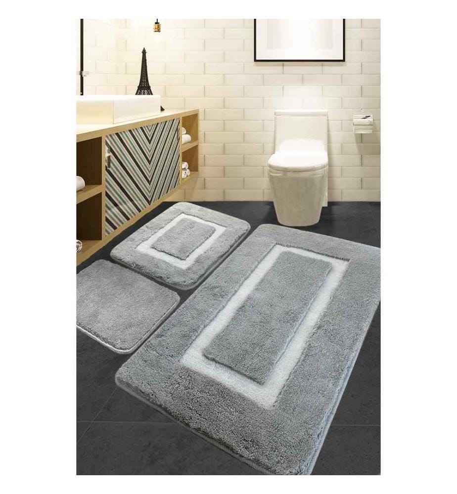 Set de tapis de bain en acrylique, 3 pièces, gris, 100% acrylique