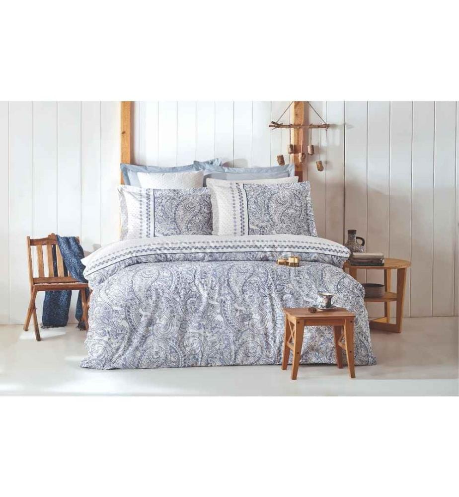 Ranforce King Quilt Cover Set, Blue White, Cotton Ranforce