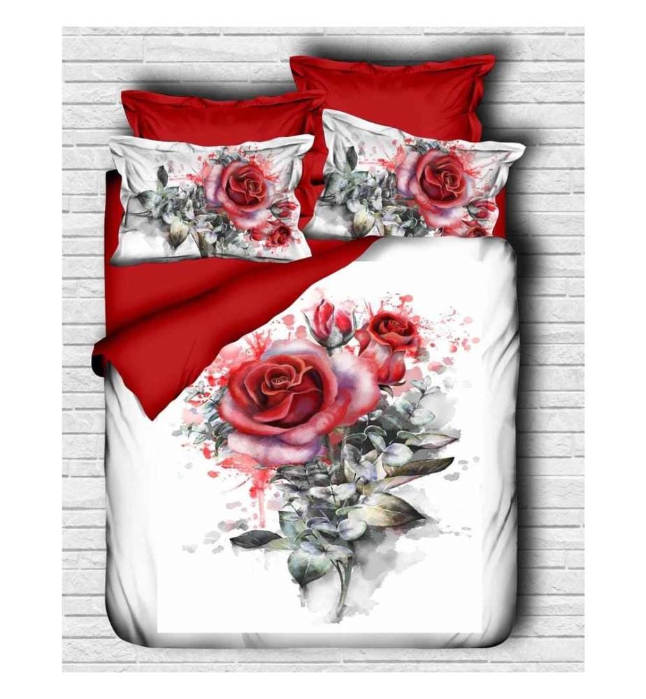 King Quilt Cover Set, White Red Green, Polyester Microsatin Upper Side Of Duvet Cover & Pillowcase, Cotton Underder Of Duvet Cover & Pillowcase