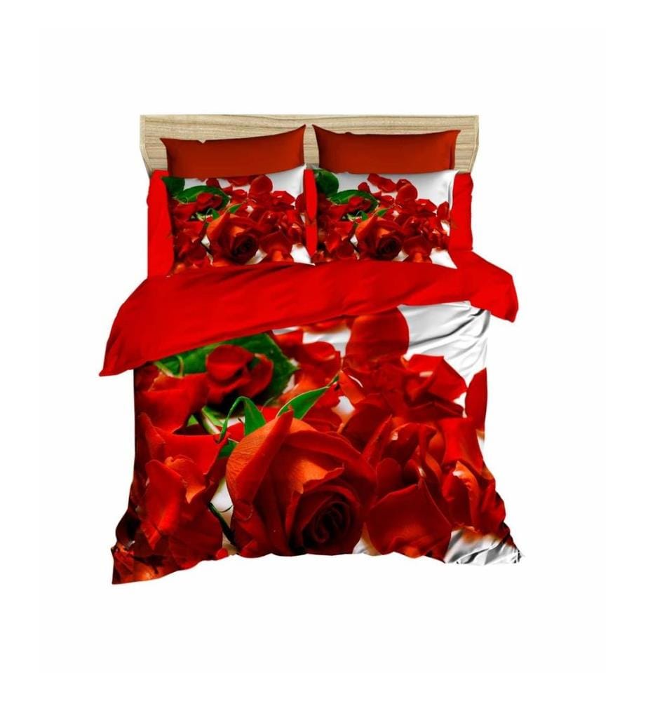 King Quilt Cover Set, White Red Green, Polyester Microsatin Upper Side Of Duvet Cover & Pillowcase, Cotton Underder Of Duvet Cover & Pillowcase