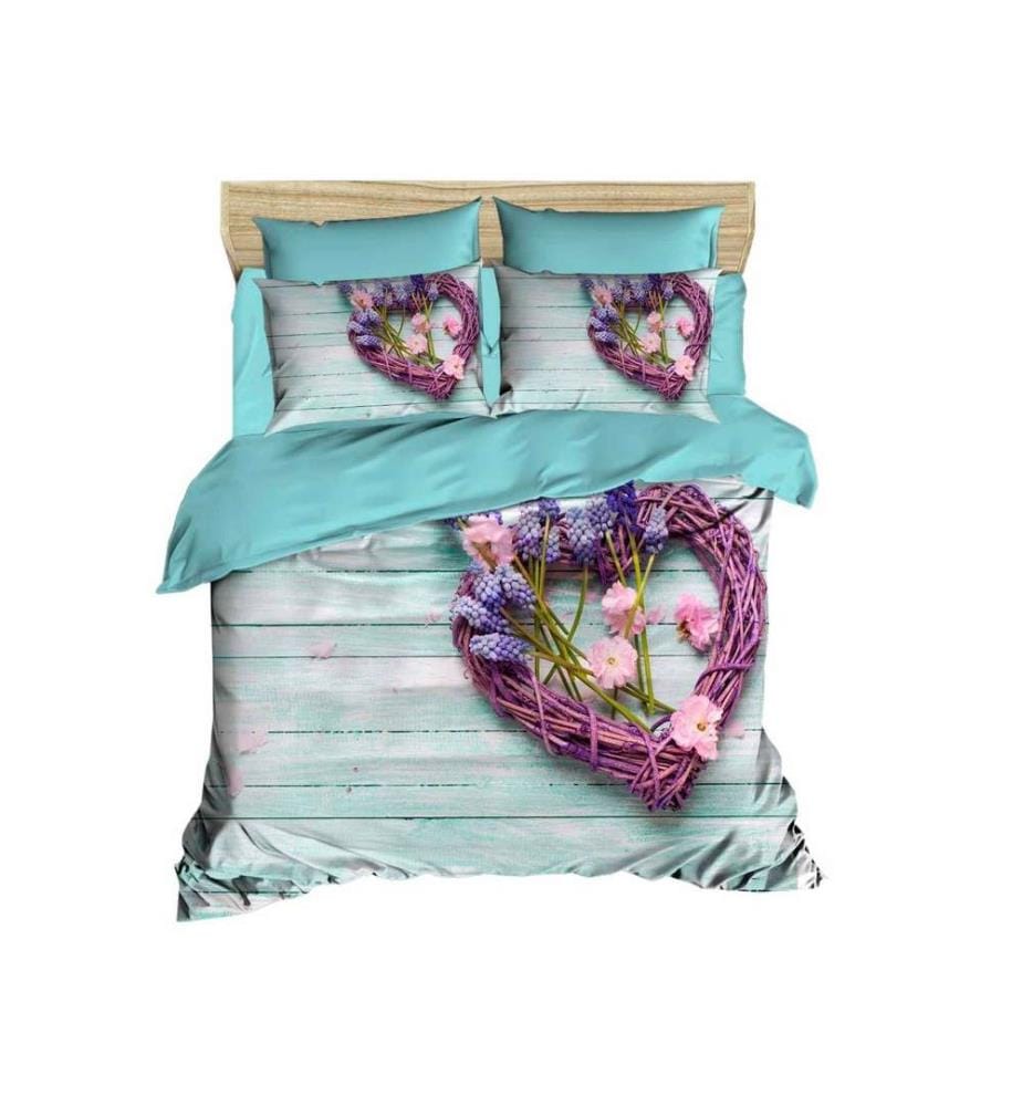 King Quilt Cover Set, Turquoise Purple Green, Polyester Microsatin Upper Side Of Duvet Cover & Pillowcase, Cotton Underside Of Duvet Cover & Pillowcase