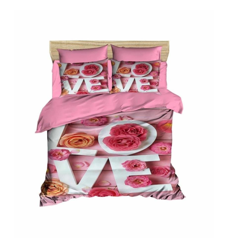 King Quilt Cover Set, Pink White, Polyester Microsatin Upper Side Of Duvet Cover & Pillowcase, Cotton Underder Of Duvet Cover & Pillowcase