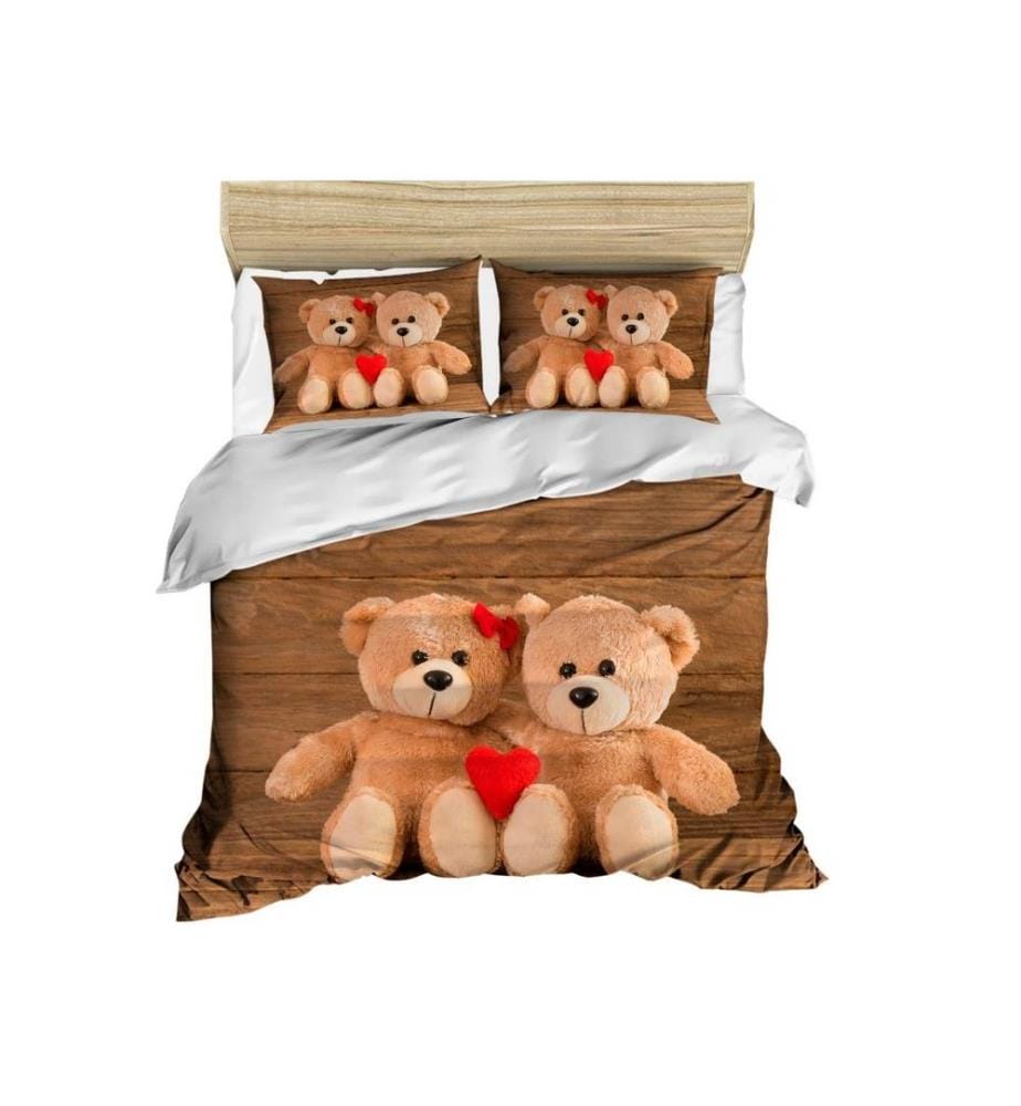 King Quilt Cover Set, Brown White Red, Polyester Microsatin Upper Side Of Duvet Cover & Pillowcase, Cotton Underder Of Duvet Cover & Pillowcase
