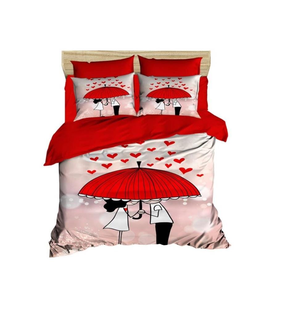 King Quilt Cover Set, White Red Pink, Polyester Microsatin Upper Side Of Duvet Cover & Pillowcase, Cotton Underder Of Duvet Cover & Pillowcase