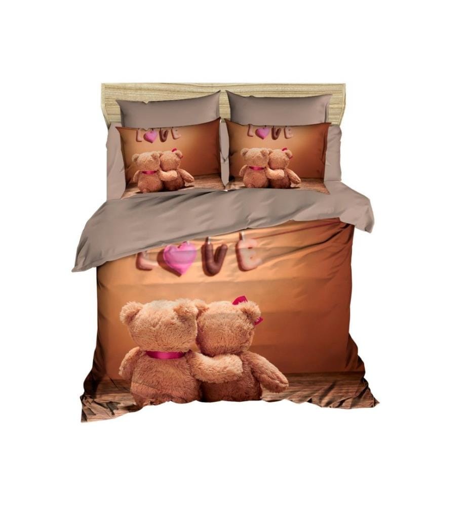 King Quilt Cover Set, Brown Beige, Polyester Microsatin Upper Side Of Duvet Cover & Pillowcase, Cotton Underder Of Duvet Cover & Pillowcase