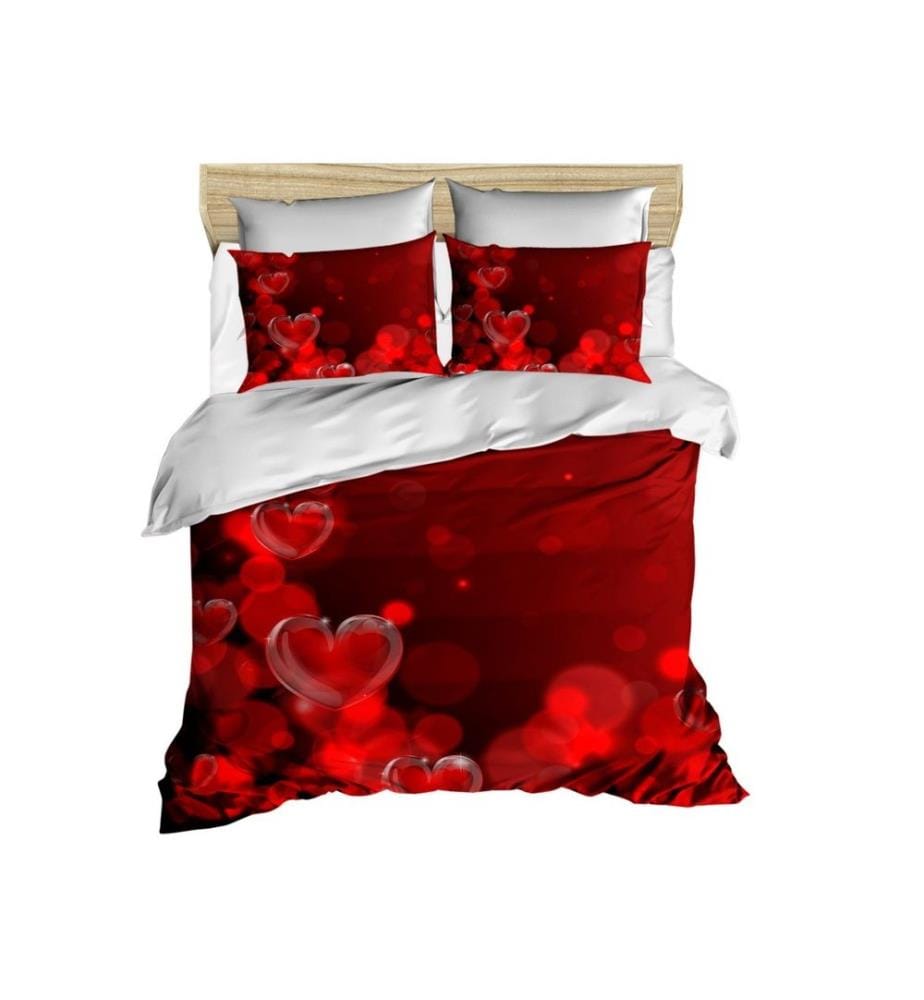 King Quilt Cover Set, Red White, Polyester Microsatin Upper Side Of Duvet Cover & Pillowcase, Cotton Underder Of Duvet Cover & Pillowcase