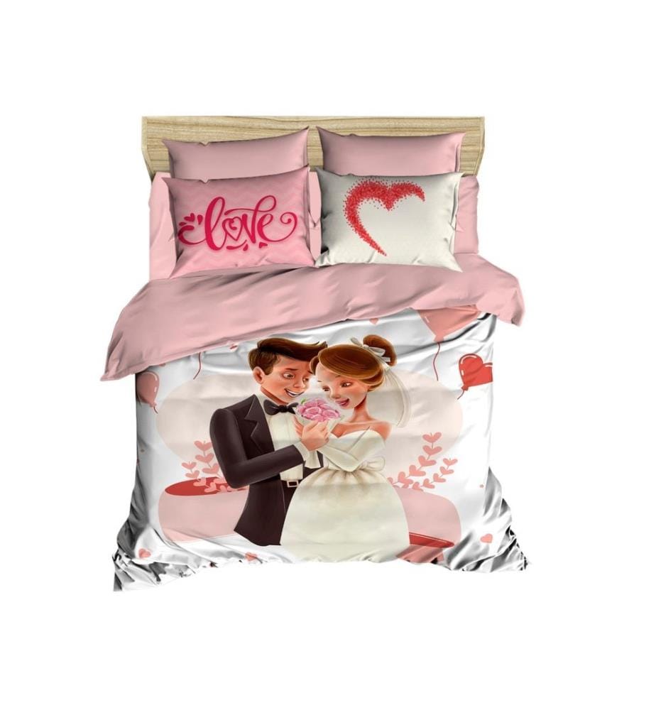 King Quilt Cover Set, White Pink, Polyester Microsatin Upper Side Of Duvet Cover & Pillowcase, Cotton Underder Of Duvet Cover & Pillowcase