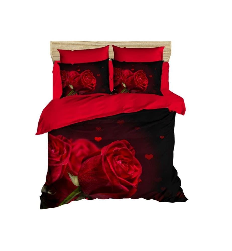 King Quilt Cover Set, Red Black, Polyester Microsatin Upper Side Of Duvet Cover & Pillowcase, Cotton Underder Of Duvet Cover & Pillowcase