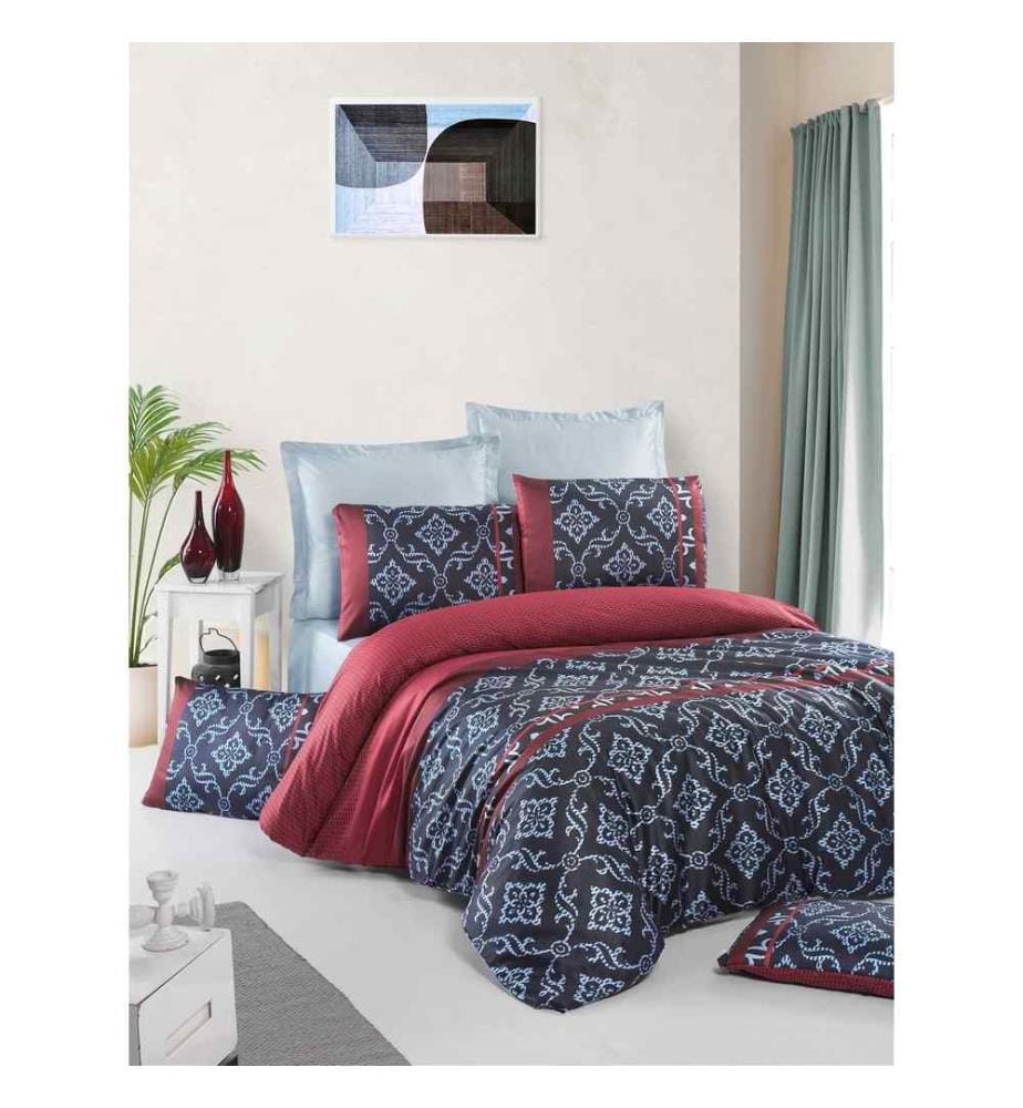 Housse de couette simple en satin, rouge, noir, bleu clair, 100% coton satin