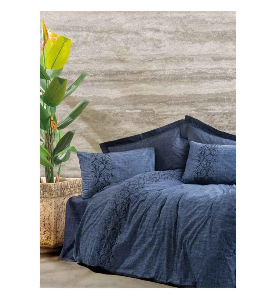 Ranforce Single Quilt Cover Set , Denim Blue, 100% Cotton Ranforce