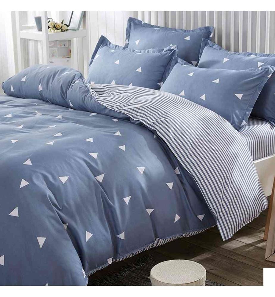 Housse de couette King, bleu, blanc, 65% coton - 35% polyester