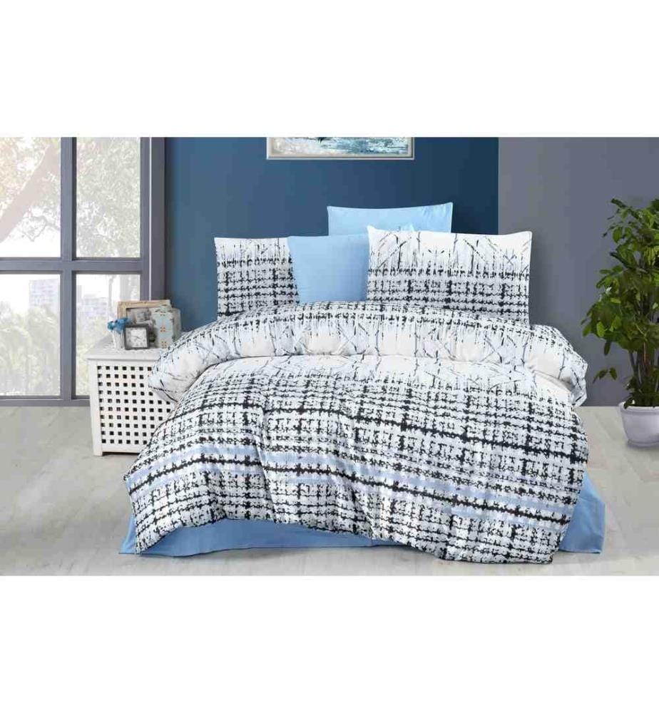 Housse de couette simple, Bleu, Blanc, Noir, 50% coton - 50% polyester