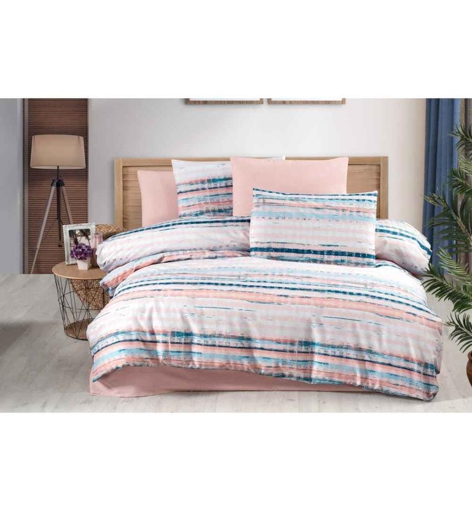 Housse de couette simple, poudre, blanc, bleu, 50% coton - 50% polyester