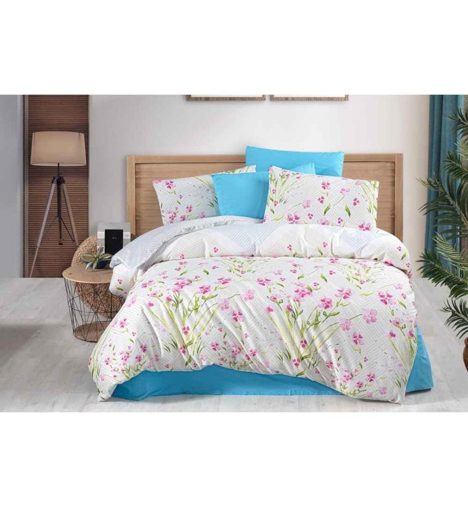 Housse de couette King, bleu, violet, vert, blanc, 50% coton - 50% polyester