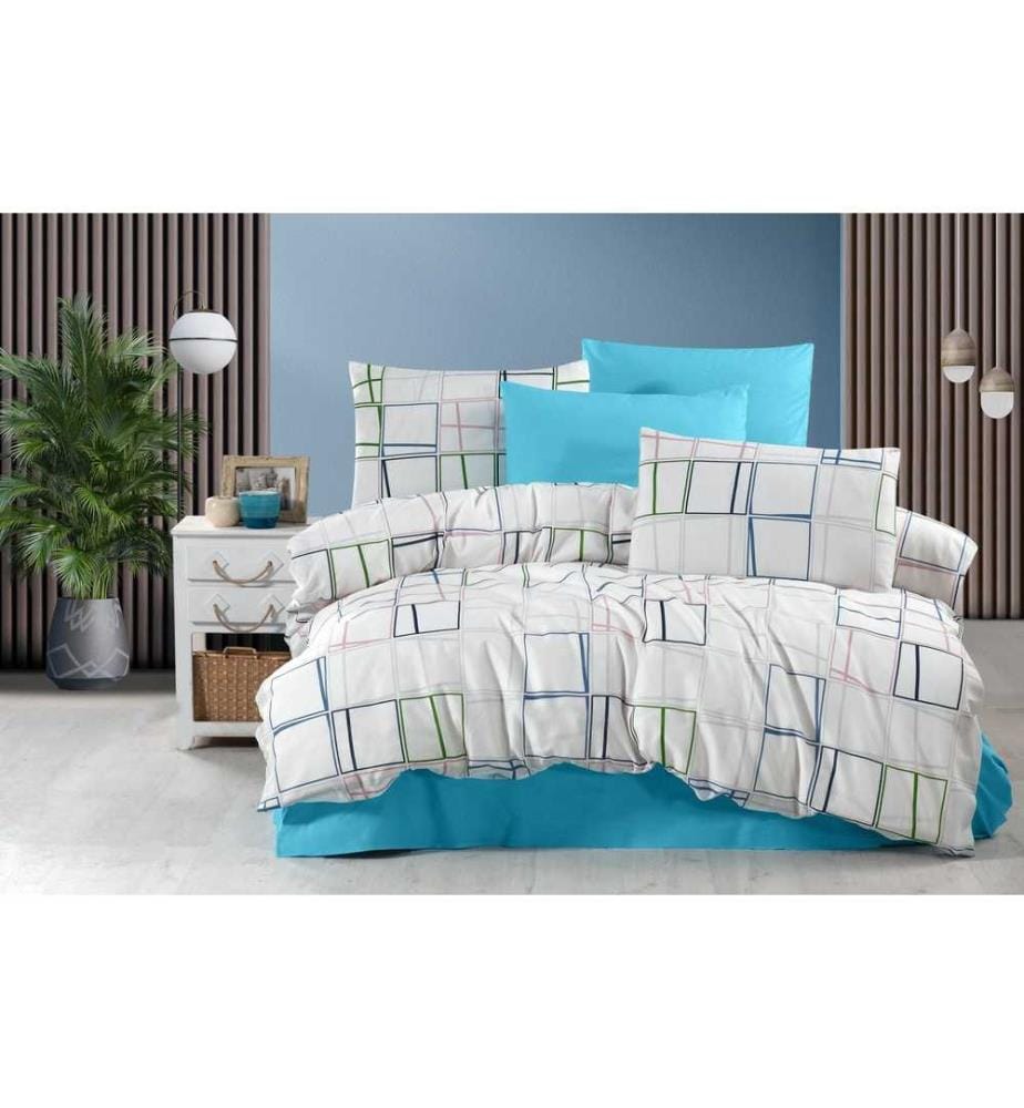 Housse de couette King, blanc, bleu, vert, rose, 50% coton - 50% polyester