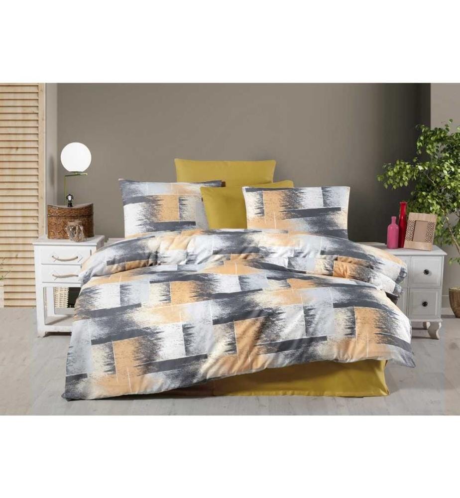 Ensemble de housses de couette King, Mustard, Anthracite, White, Salmon, 50% Coton - 50% Polyester