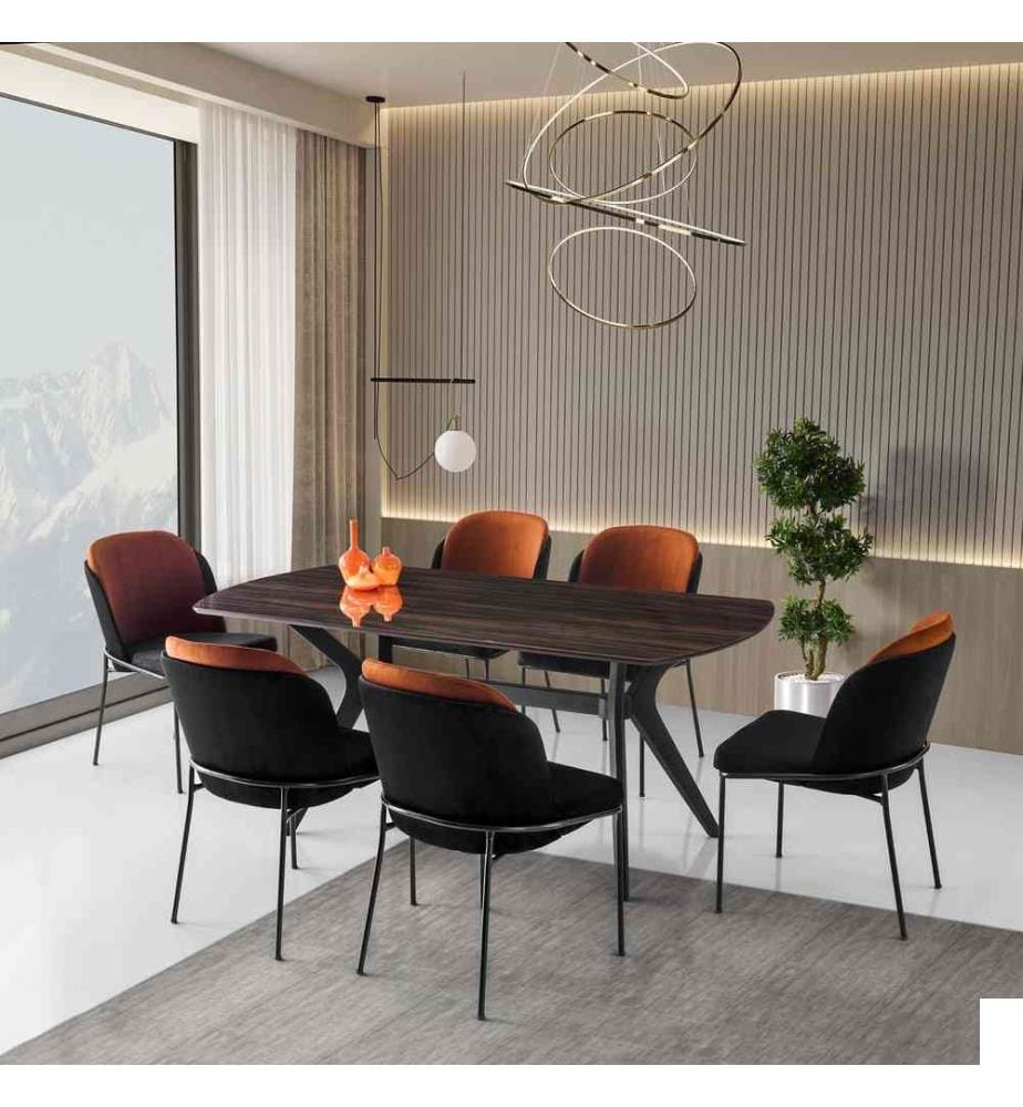 Table de salle à manger, marron, noir, MDF