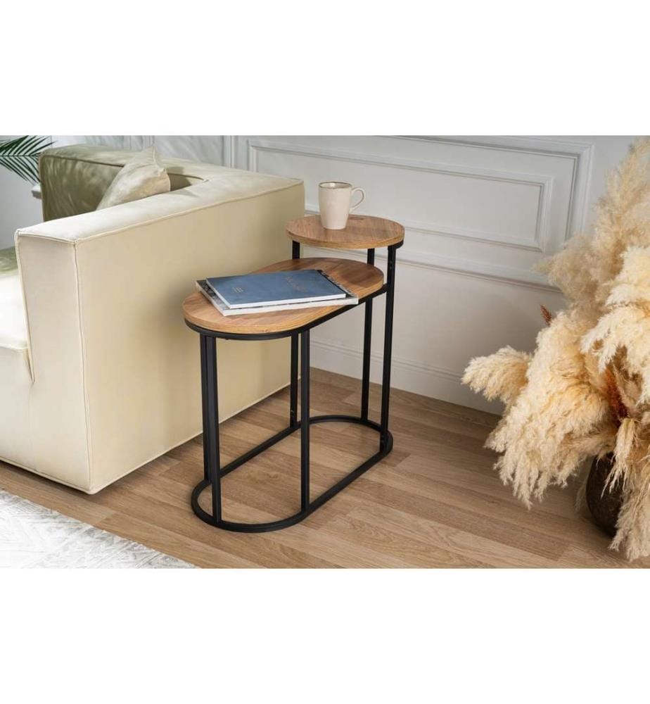 Table d'appoint, noir, panneau de particules mélaminé, pieds en métal