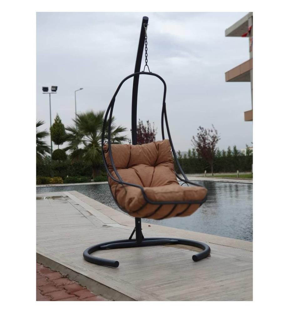 Garden Single Swing Chair, Anthracite Brown, structure métallique, tissu polyester