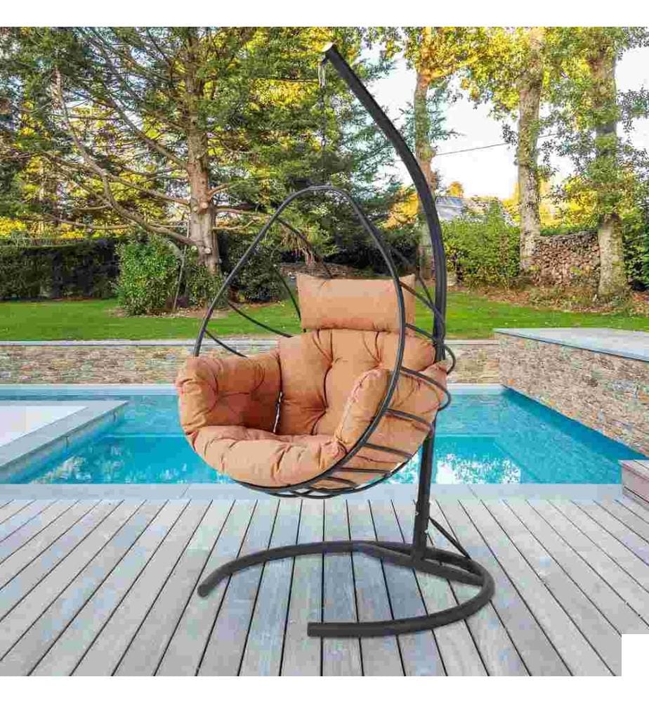Garden Single Swing Chair, Anthracite Brown, structure métallique, tissu polyester