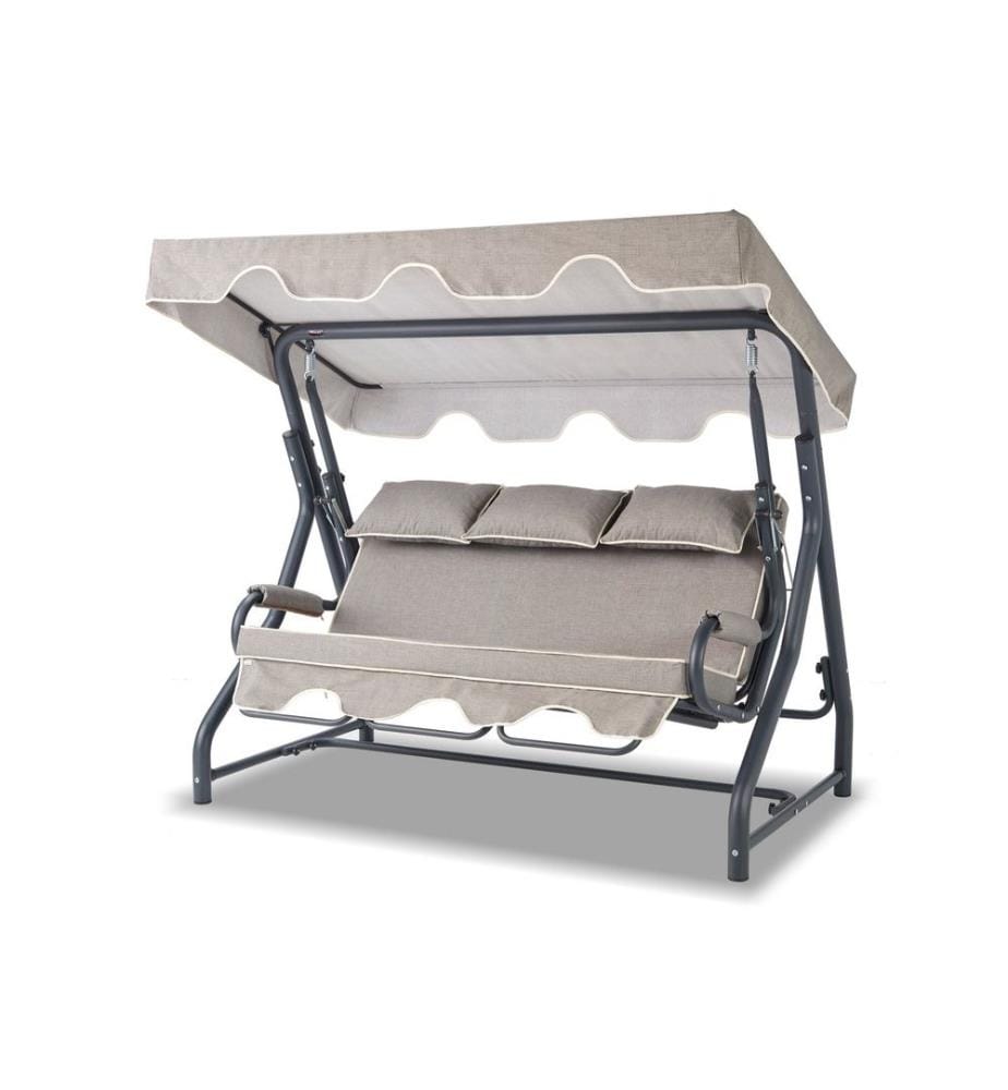Chaise balançoire triple de jardin, gris anthracite, structure métallique, tissu polyester