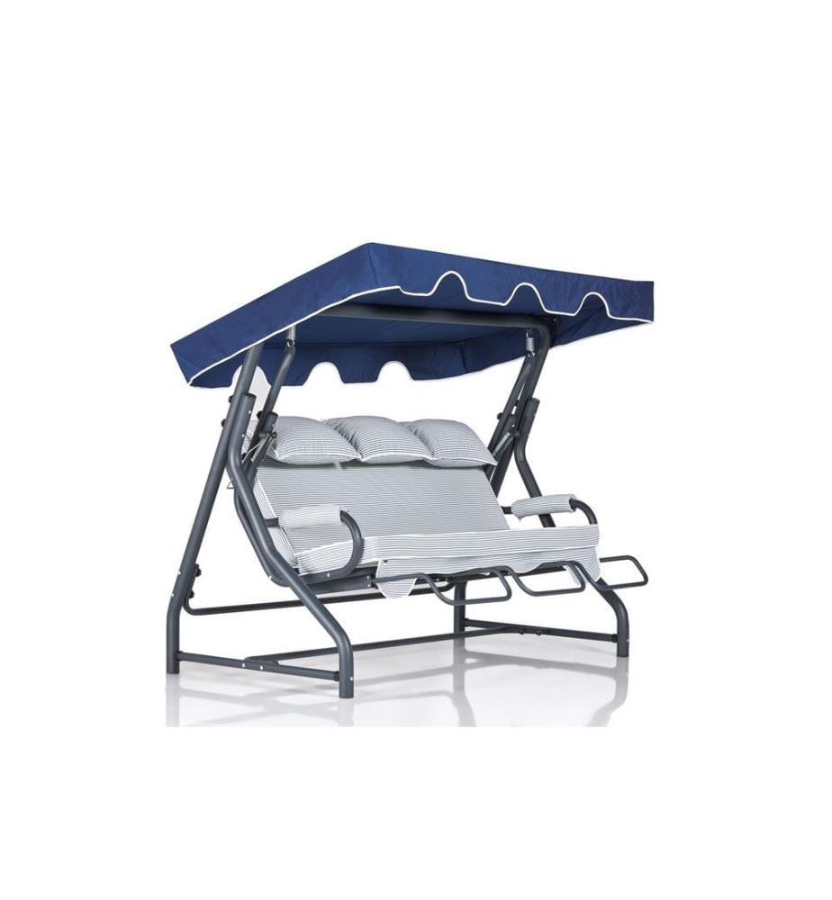 Chaise balançoire triple de jardin, multicolore, structure en métal, tissu polyester