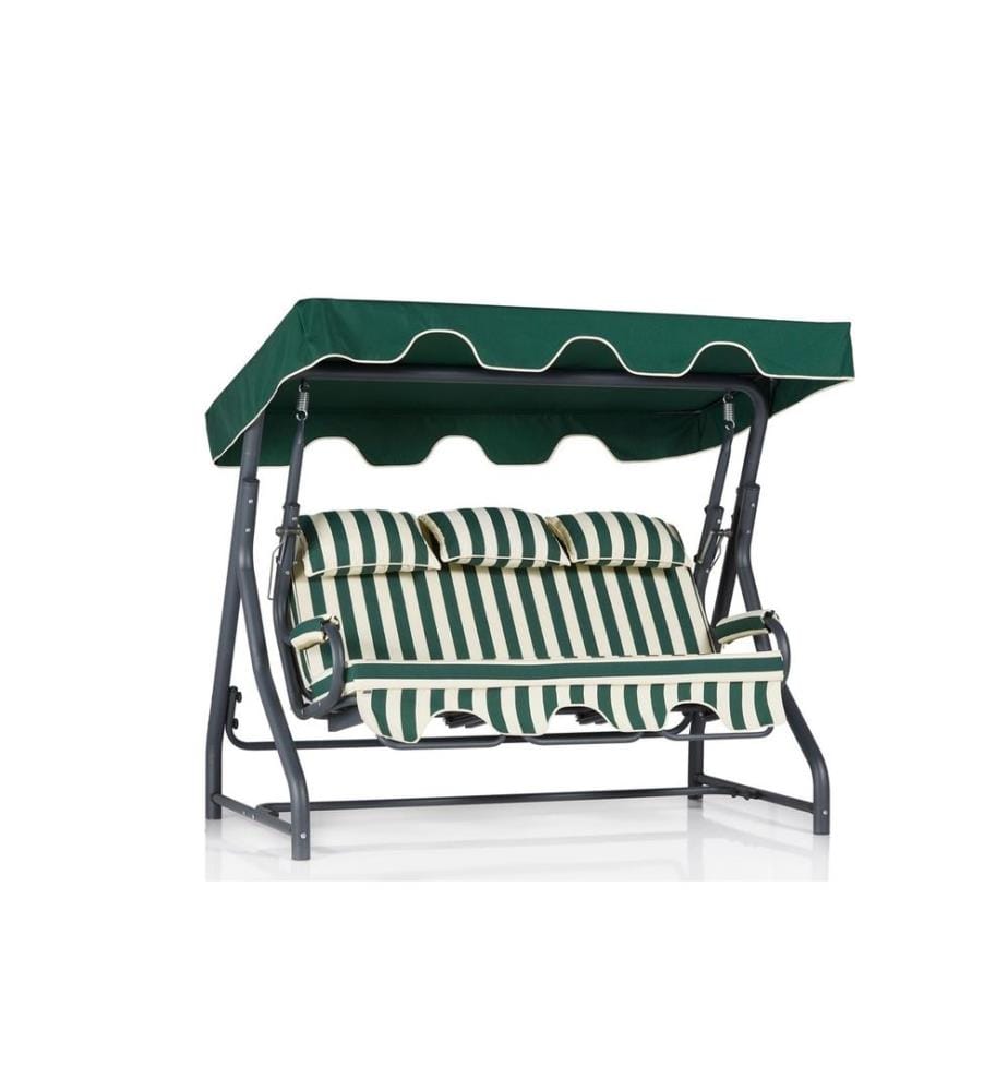 Chaise balançoire triple de jardin, multicolore, structure en métal, tissu polyester