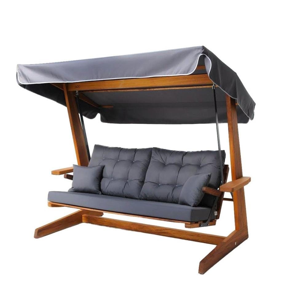 Garden Triple Swing Chair, Natural Anthracite, Iroko Tree Frame, Etisilk Fabric