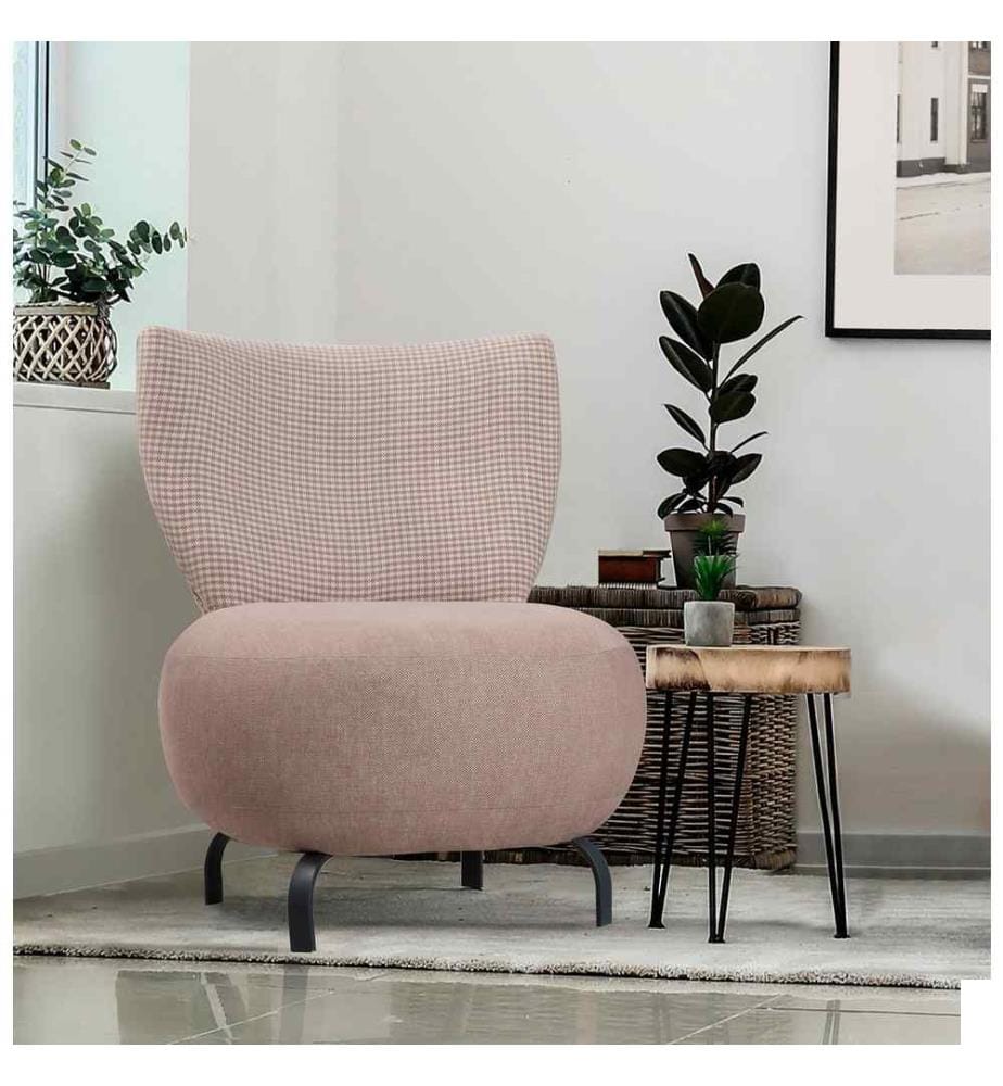 Chaise à oreilles, saumon, cadre en bois de charme, tissu chenille