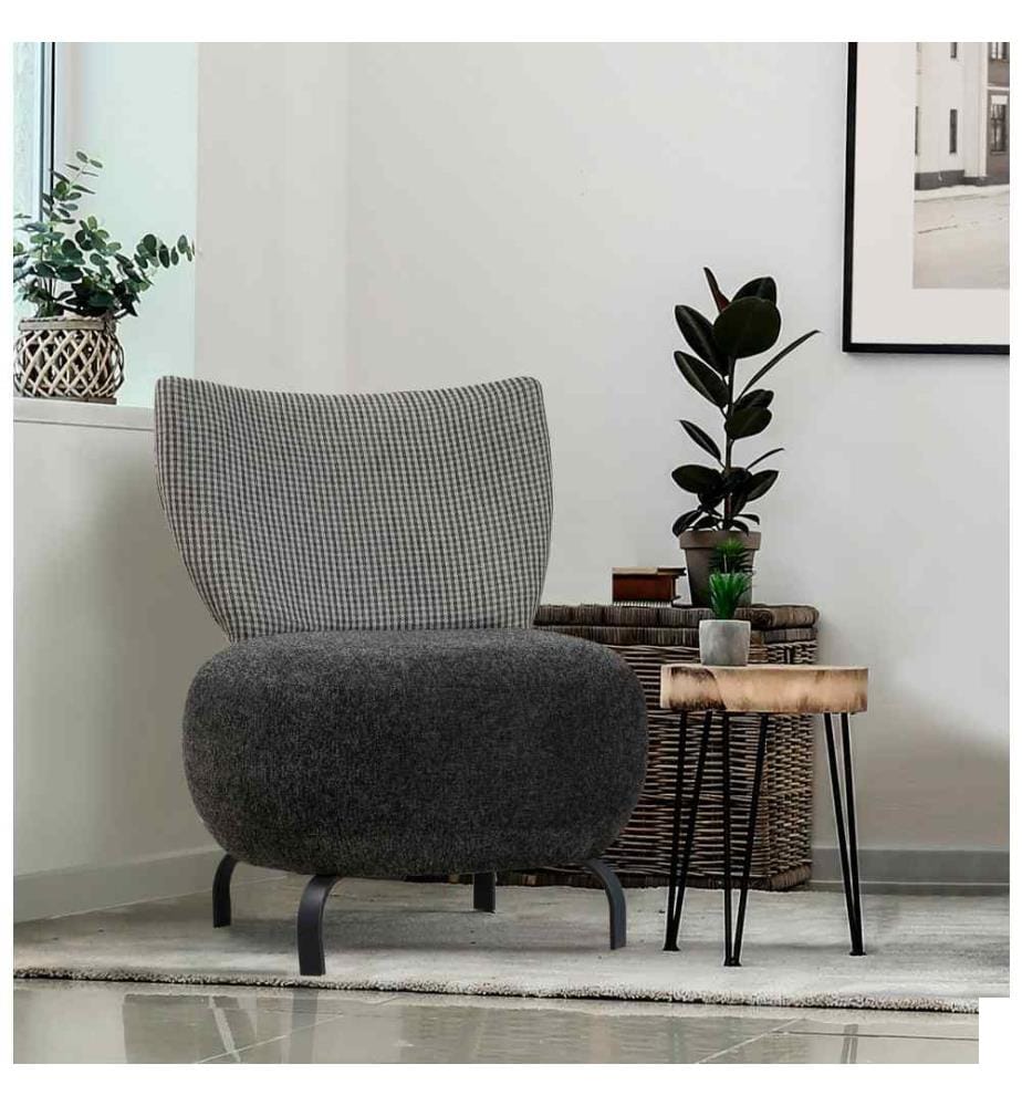 Chaise Wing, Anthracite, cadre en bois de charme, tissu Chenille