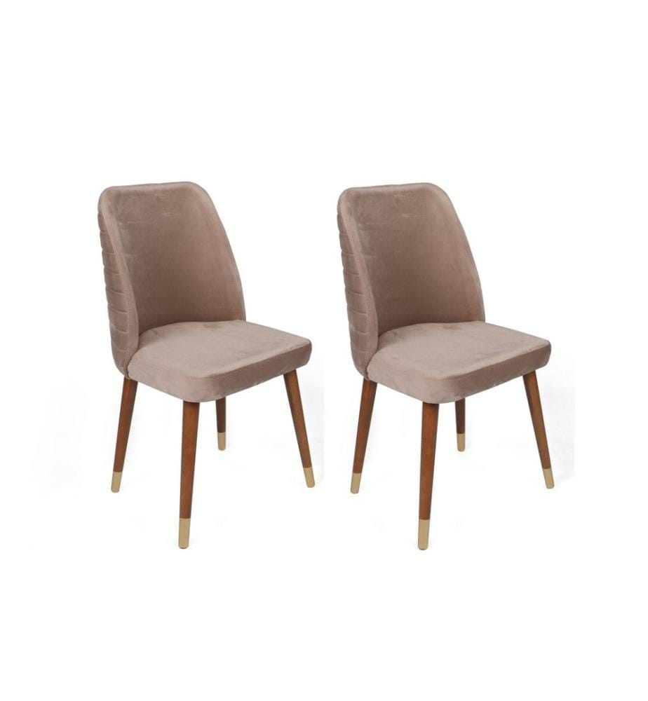 Ensemble de chaises, 2 pièces, Beige, Walnut , Gold, Structure : Bois, Siège : Tissu Velours, Dossier : Métal - tissu velours