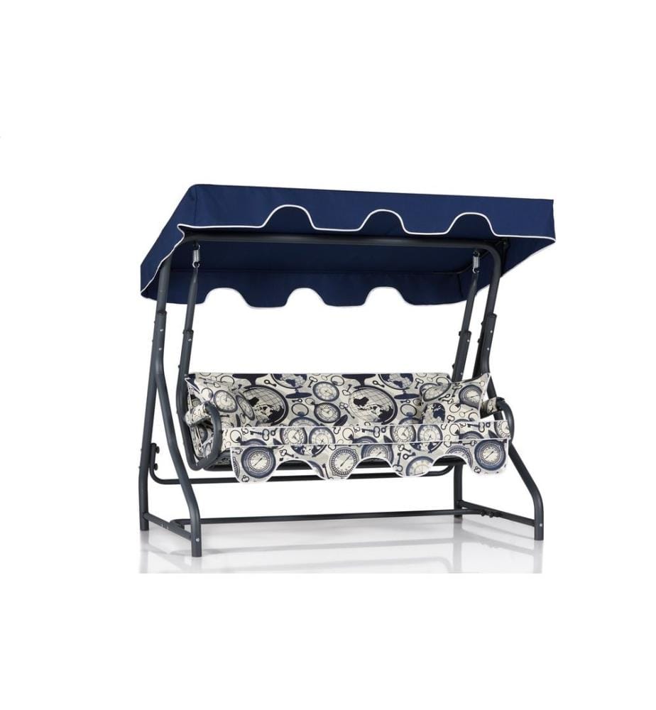 Chaise balançoire double de jardin, Multicolore, Cadre : Métal, Tissu : Polyester