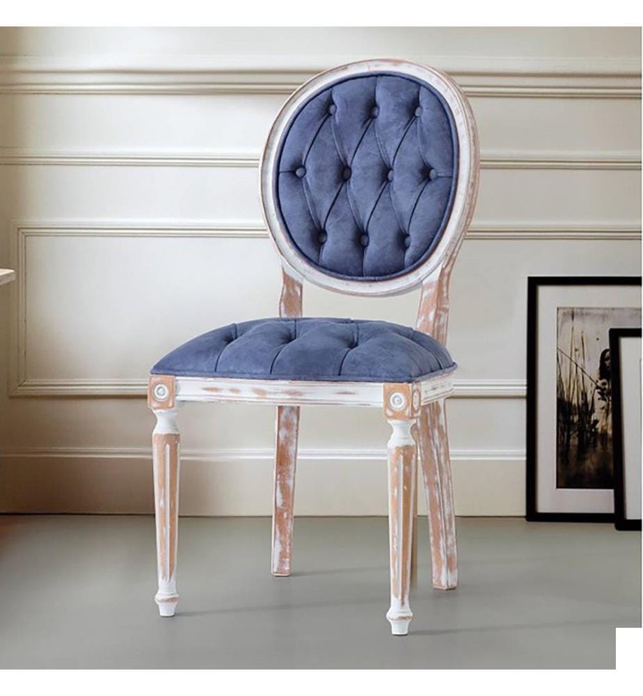 Chaise, blanc, bleu foncé, bois massif