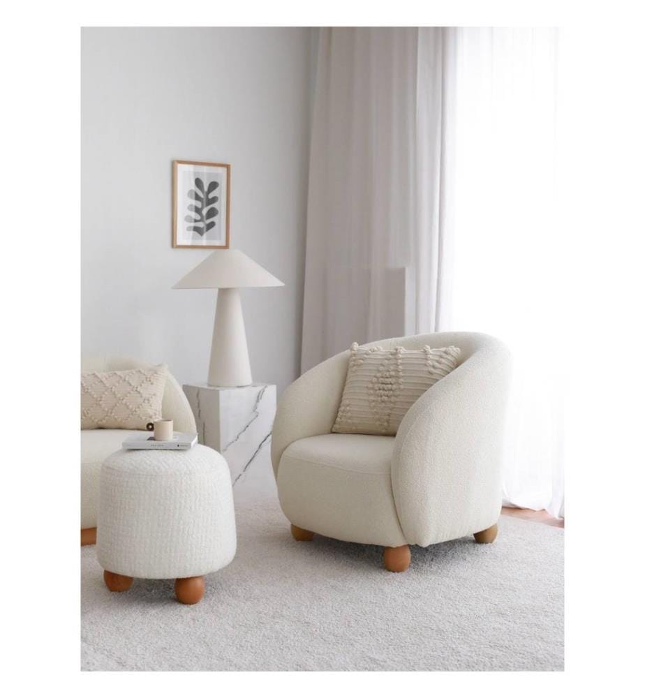 Wing Chair, blanc, châssis : 100% bois de charme, tissu : 100% Teddy