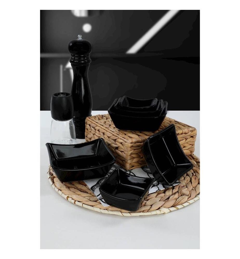 Set d'assiettes à sauce, noir, céramique