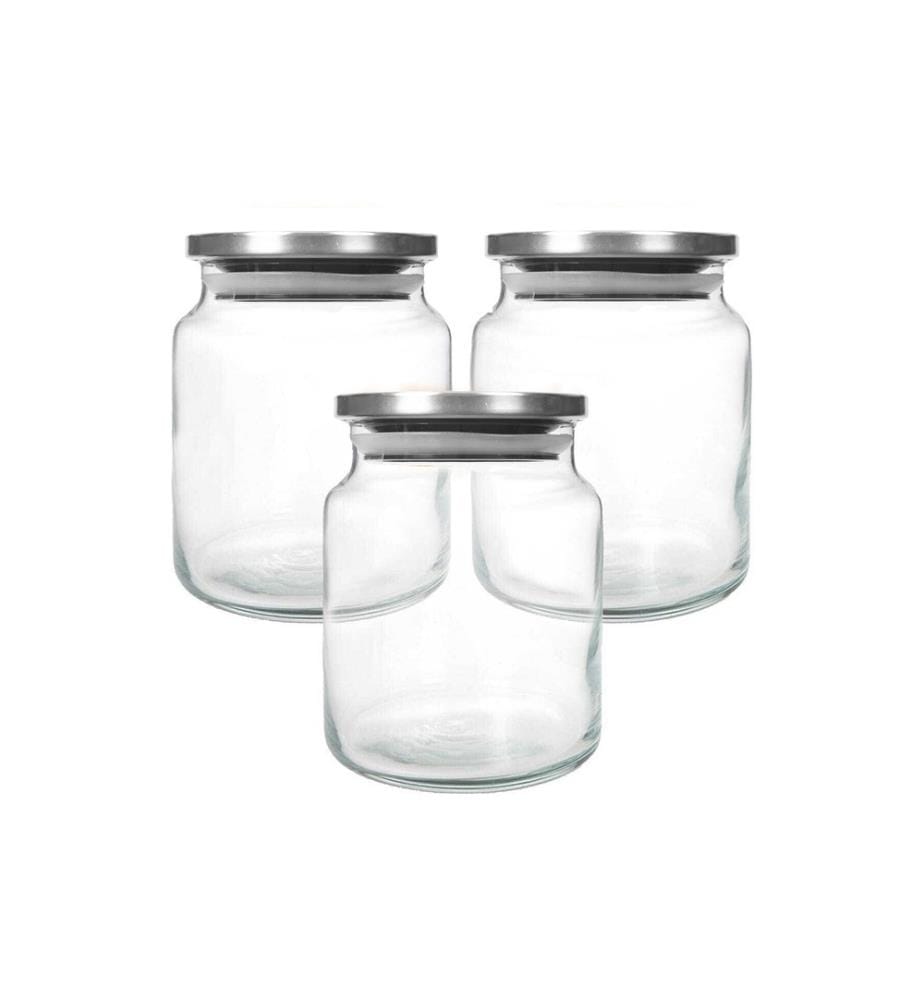Set de bocaux, 6 pièces, argent, verre, couvercle en acier inoxydable