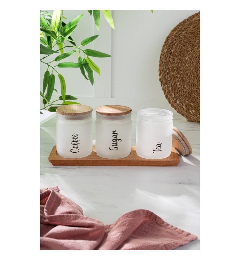 Set de bocaux, 3 pièces, multicolore, 100% verre, couvercle en bois