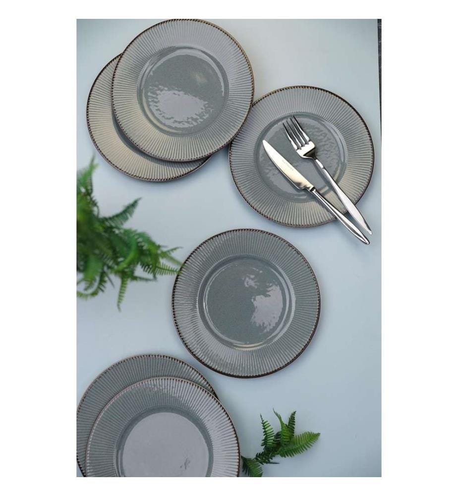 Service à gâteaux, 6 pièces, gris, 100% porcelaine