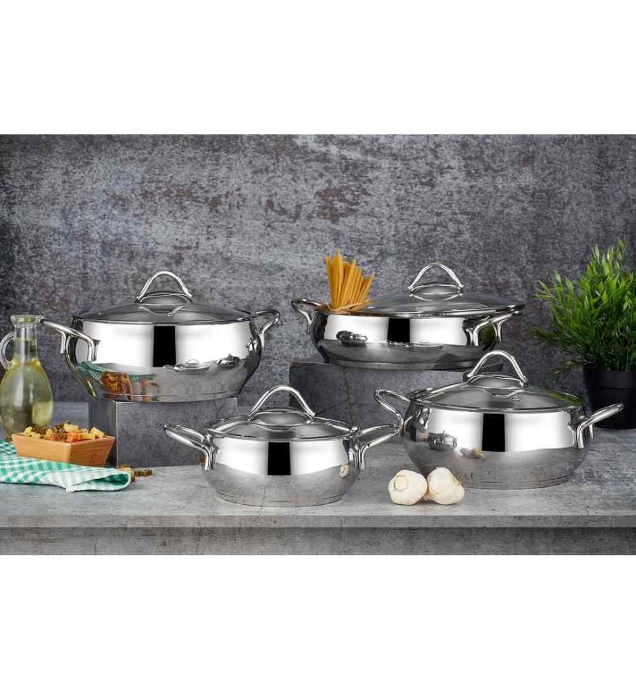 Set de casseroles, 4 pièces, acier, 100% acier inoxydable