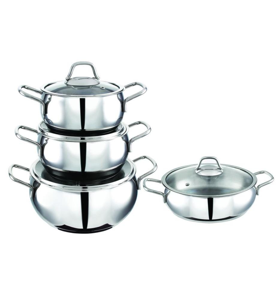 Set de casseroles, 4 pièces, argent, 78% acier inoxydable - chrome - nickel