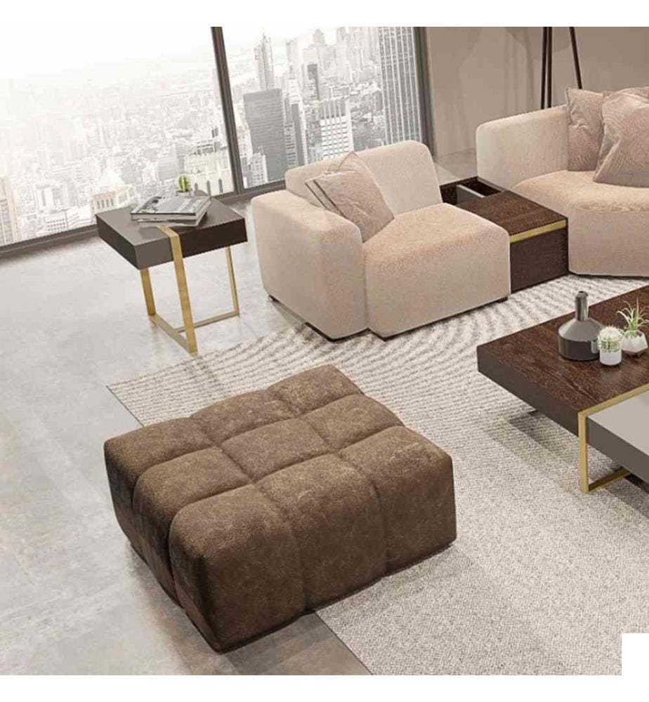 Pouf, marron, structure en bois, tissu nubuck