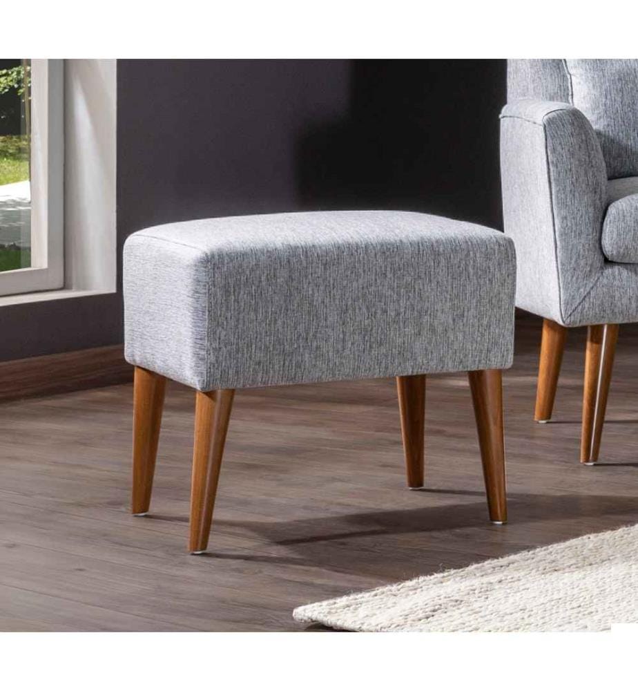 Tuffet, gris, cadre en bois de charme, tissu lin