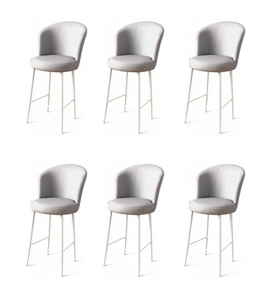 Ensemble de tabourets de bar, 6 pièces, gris, blanc, cadre : Métal, Tissu : Faux cuir